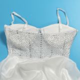 Women Sexy Beaded Stretch Camisole Cascading Ruffles Dress Tutu