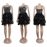 Women Sexy Beaded Stretch Camisole Cascading Ruffles Dress Tutu