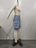 Women Ripped Cargo Denim Pants