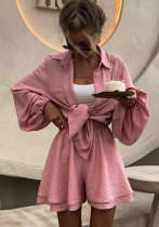 Women Casual Fall Solid Puff Sleeve Shirt and Wide-Leg Shorts Two-Piece Set Women Casual Fall Solid Puff Sleeve Shirt and Wide-Leg Shorts Two-Piece Set