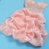 Women Sexy Beaded Stretch Camisole Cascading Ruffles Dress Tutu