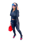 Women Casual Line Sport Long Sleeve Top and Pant Two-Piece Set