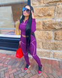 Women Casual Line Sport Long Sleeve Top and Pant Two-Piece Set