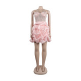 Women Sexy Beaded Stretch Camisole Cascading Ruffles Dress Tutu