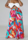 Plus Size Women Casual Tie Print Pocket Wide Leg Pants