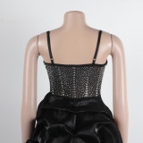 Women Sexy Beaded Stretch Camisole Cascading Ruffles Dress Tutu