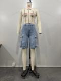 Women Ripped Cargo Denim Pants