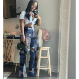 Women Printed Ripped Crossover Cargo Straight Leg Pants