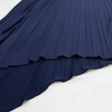 Women Casual Sleeveless Clipped Pleated Halter Neck Dress