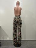 Women Printed Ripped Crossover Cargo Straight Leg Pants