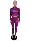 Women Casual Line Sport Long Sleeve Top and Pant Two-Piece Set