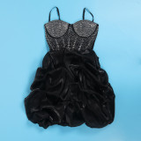 Women Sexy Beaded Stretch Camisole Cascading Ruffles Dress Tutu