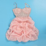 Women Sexy Beaded Stretch Camisole Cascading Ruffles Dress Tutu
