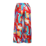 Plus Size Women Casual Tie Print Pocket Wide Leg Pants