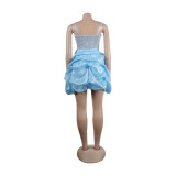 Women Sexy Beaded Stretch Camisole Cascading Ruffles Dress Tutu