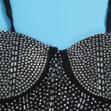 Women Sexy Beaded Stretch Camisole Cascading Ruffles Dress Tutu