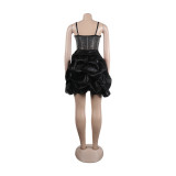 Women Sexy Beaded Stretch Camisole Cascading Ruffles Dress Tutu
