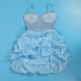 Women Sexy Beaded Stretch Camisole Cascading Ruffles Dress Tutu