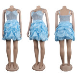 Women Sexy Beaded Stretch Camisole Cascading Ruffles Dress Tutu