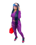 Women Casual Line Sport Long Sleeve Top and Pant Two-Piece Set