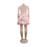 Women Sexy Beaded Stretch Camisole Cascading Ruffles Dress Tutu