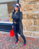 Women Casual Line Sport Long Sleeve Top and Pant Two-Piece Set