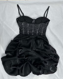 Women Sexy Beaded Stretch Camisole Cascading Ruffles Dress Tutu