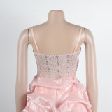 Women Sexy Beaded Stretch Camisole Cascading Ruffles Dress Tutu