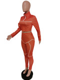 Women Casual Line Sport Long Sleeve Top and Pant Two-Piece Set