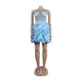 Women Sexy Beaded Stretch Camisole Cascading Ruffles Dress Tutu