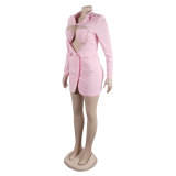 Sexy Solid Color Beaded Bra Blazer Dress Two-Piece Set