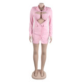 Sexy Solid Color Beaded Bra Blazer Dress Two-Piece Set