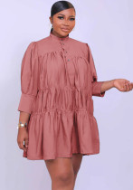 High Collar Solid Color Simple Loose Casual Women's Dress