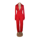Women's Jumpsuit Sexy V-Neck Long Sleeve Tight Fitting Shirt Pants Fall Winter