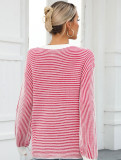 Autumn And Winter Women's Color-Blocked Round Neck Pullover Sweater Striped Knitting Top