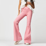Spring And Autumn Irregular Denim Pants Women's High Waist Slim Fit Bell Bottom Trousers
