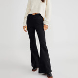 Spring And Autumn Irregular Denim Pants Women's High Waist Slim Fit Bell Bottom Trousers