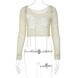 Women's Knitting Blouse Ripped Sexy Design Short Long Sleeve Top