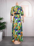 African Plus Size Women's Beaded Print Swing Dress