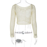 Women's Knitting Blouse Ripped Sexy Design Short Long Sleeve Top