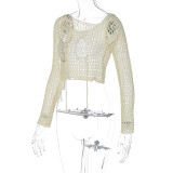 Women's Knitting Blouse Ripped Sexy Design Short Long Sleeve Top