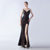 Sexy Sequined Side Slit Straps Long Evening Dress