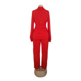 Women's Jumpsuit Sexy V-Neck Long Sleeve Tight Fitting Shirt Pants Fall Winter