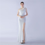 Sexy One Shoulder Sequin Long Dress Plus Size Beauty Formal Party Evening Gown