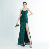 Sexy Straps Sequin Long Dress Plus Size Beauty Formal Party Evening Gown
