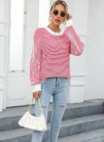 Autumn And Winter Women's Color-Blocked Round Neck Pullover Sweater Striped Knitting Top