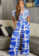Autumn And Winter Women's Digital Printed Sexy V-Neck Wide-Leg Jumpsuit