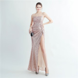 Sexy Straps Sequin Long Dress Plus Size Beauty Formal Party Evening Gown