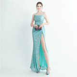 Sexy Straps Sequin Long Dress Plus Size Beauty Formal Party Evening Gown