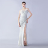 Sexy Feather Sequins Straps Side Slit Evening Dress
